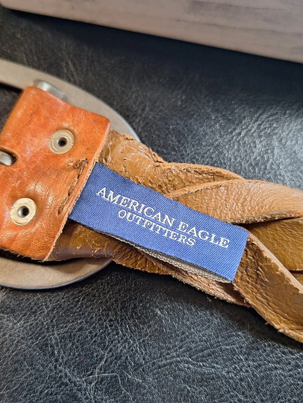 American Eagle Brown Leather Woven Braided Boho Single Prong Belt Ladies S/P